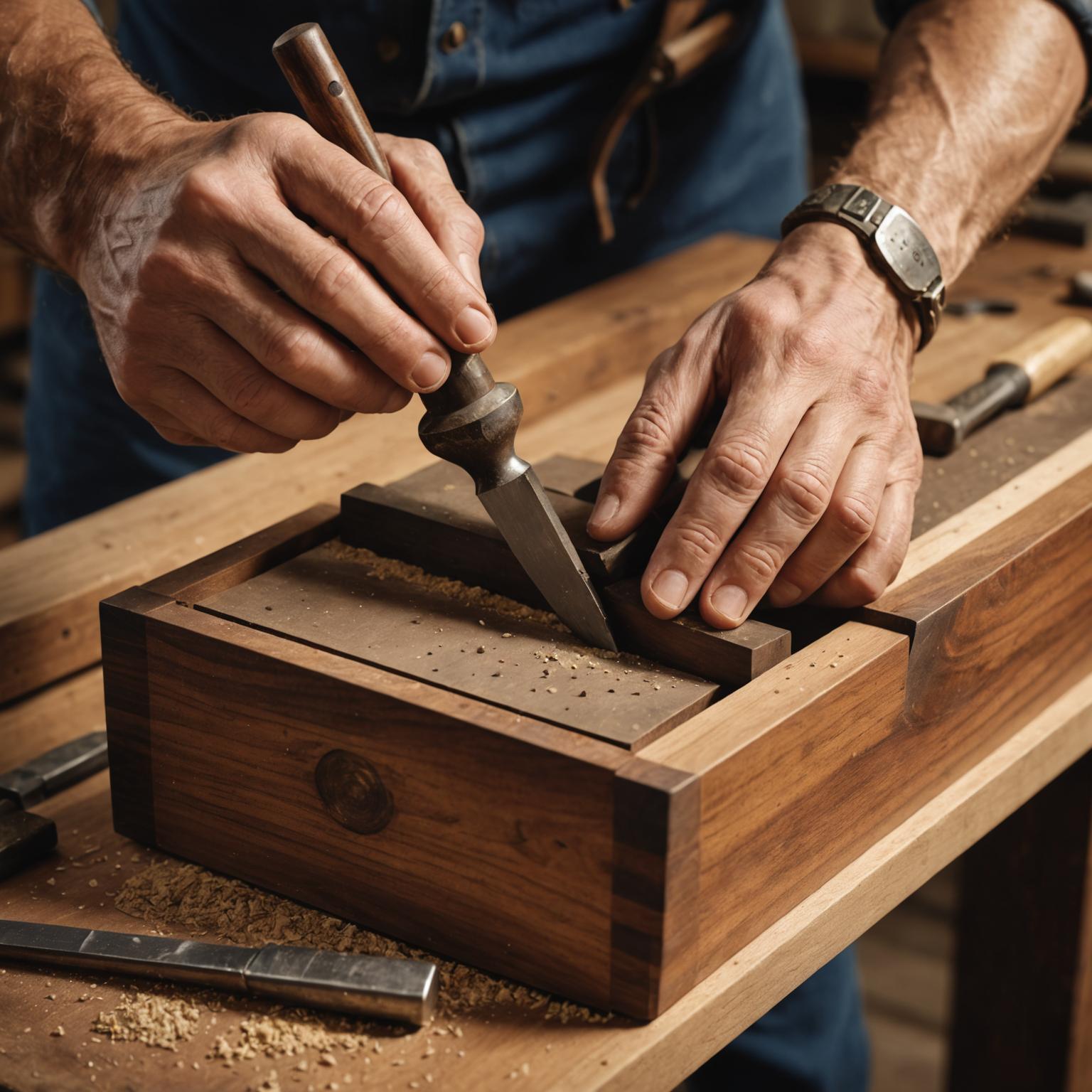 Craftsman cutting dovetail joints by hand