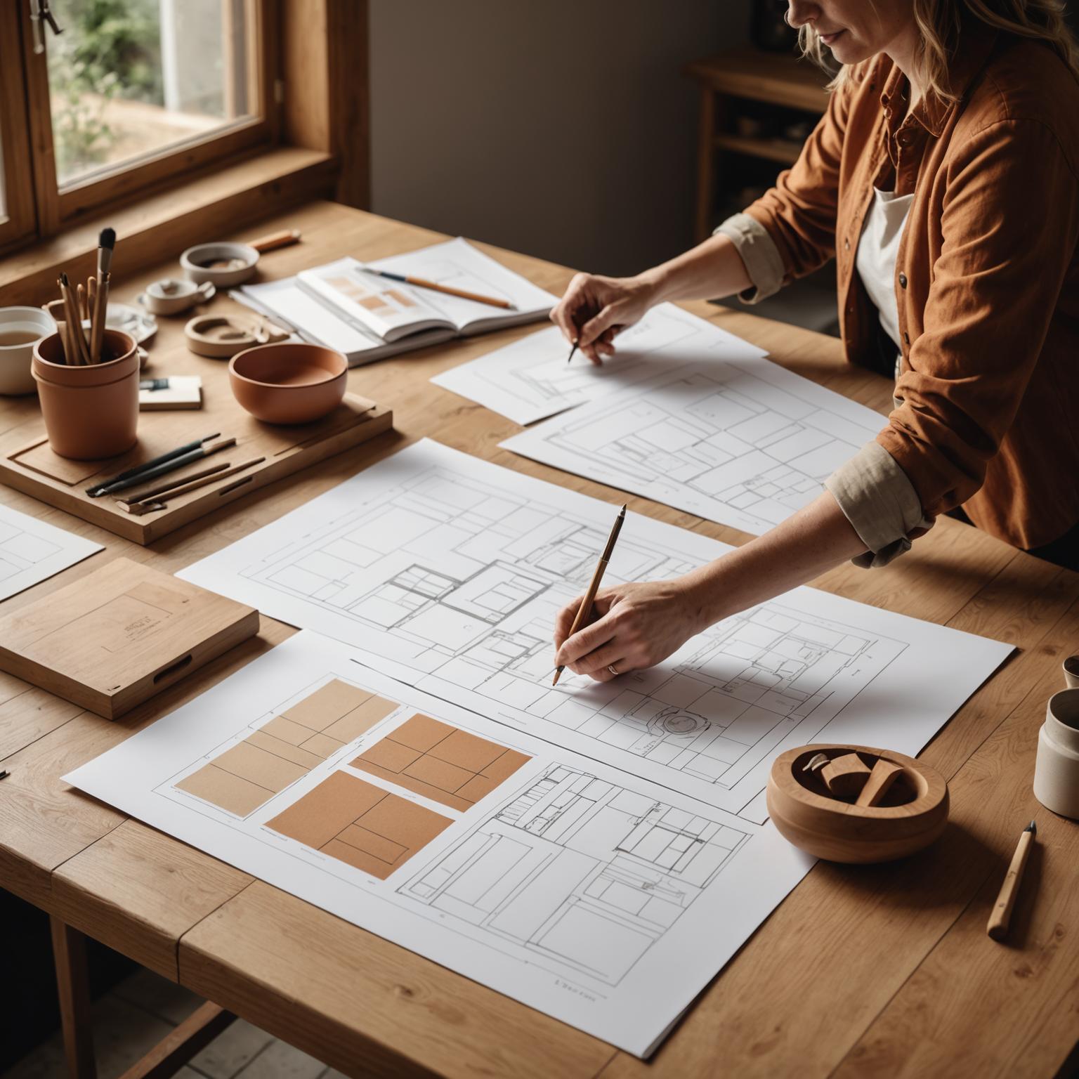 Founder reviewing kitchen blueprints inside the BriqFlow studio